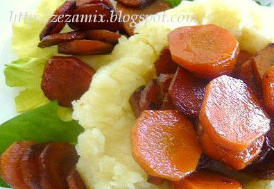 mashed potatoes and celery with roasted carrots