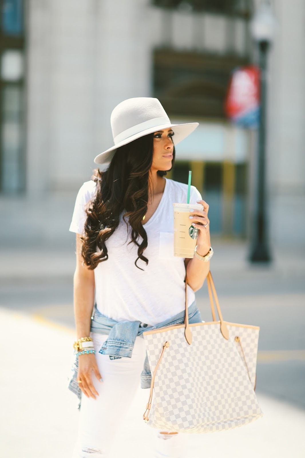Spring Summer Outfits: white, navy, and a Pochette Métis Handbag — No Time  For Style