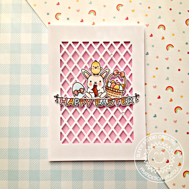 Sunny Studio Stamps: Frilly Frames Chubby Bunny Happy Easter Card by Franci Vignoli