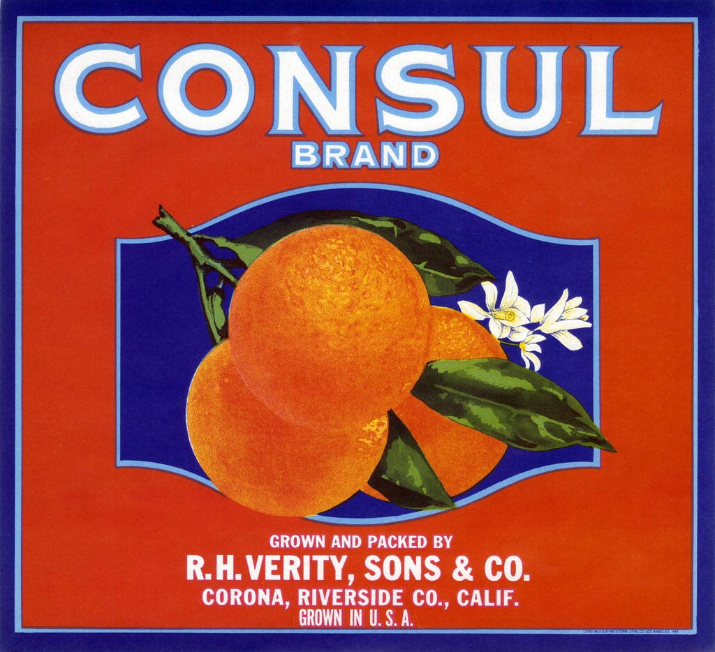 Original vintage citrus crate label 1940s Laurel Call Ranch Riverside California Scarce