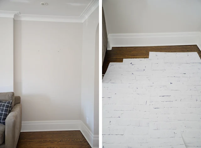 installing removable wallpaper | whitewashed brick