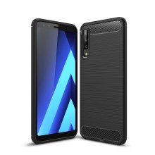 Carbon Fiber Texture Brushed TPU Mobile Phone Case for Samsung Galaxy A7 (2018) - Black