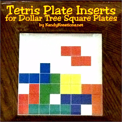Throw a fun dinner party for your family and friends with this Tetris Glass Plate printable insert.  It's a quick and easy dinner plate DIY for your Video Game party or 80s party. 