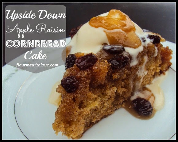 Upside Down Apple Raisin Cornbread Cake; flourmewithlove.com