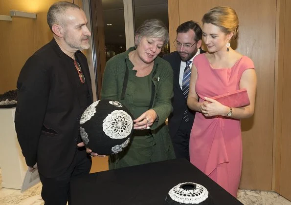 Duchess Stéphanie wore Paule Ka Pink Ruffle Dress from Fall 2017 collection at De Mains de Maîtres exhibition