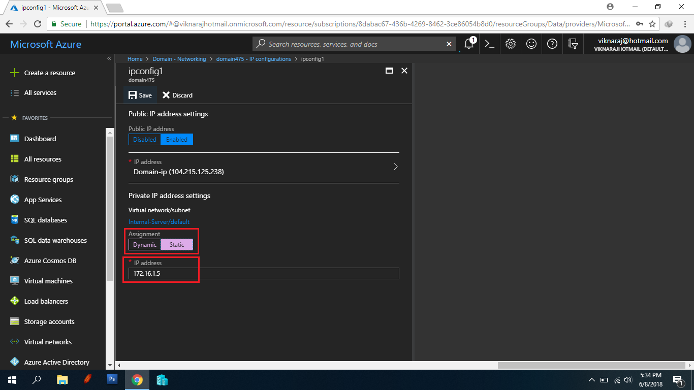 Configuring Static IP Address in Azure Virtual Machine Viki