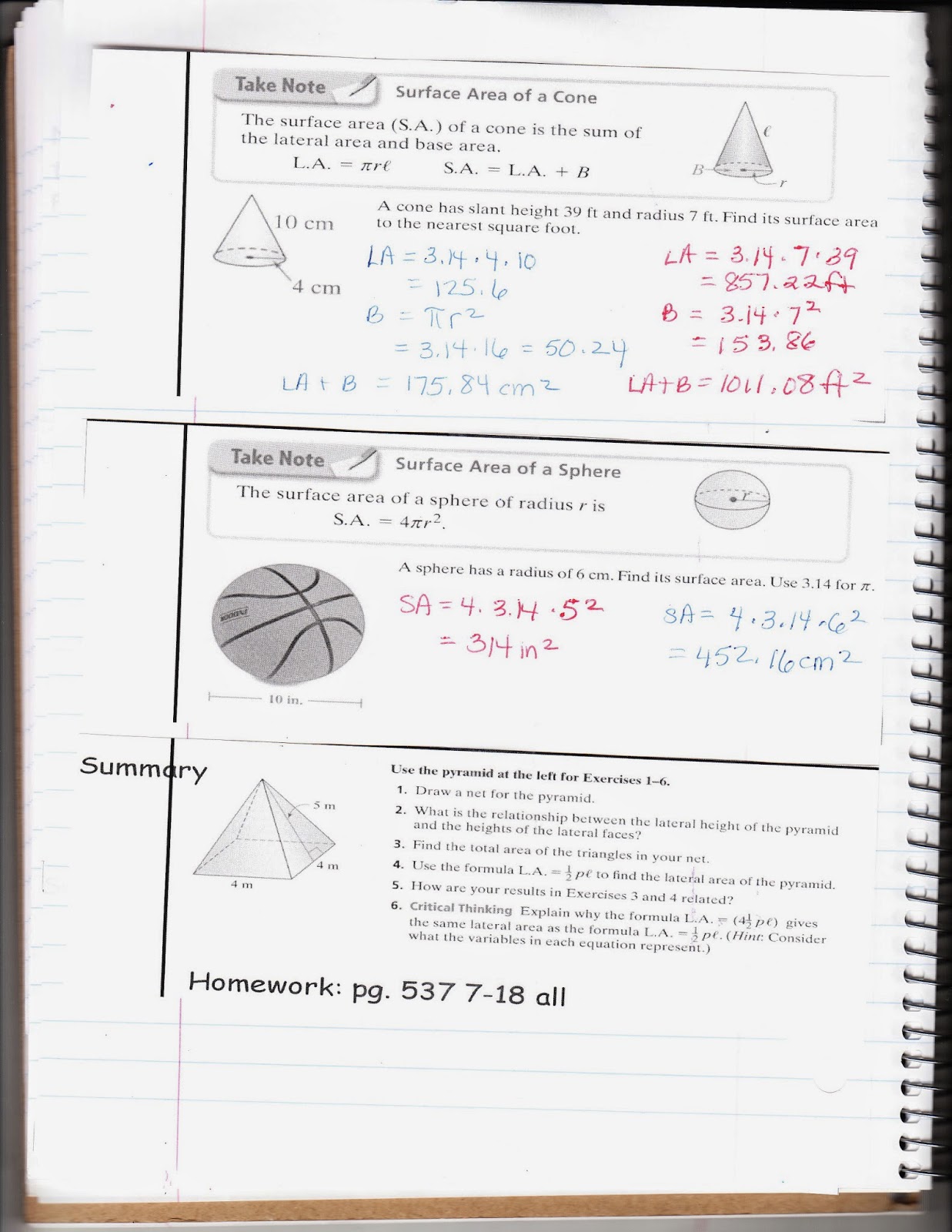 Ms. Jean's Classroom Blog 106 Surface Area Pyramids, Cones, and Spheres