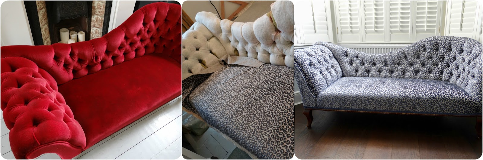 Staple And Tack Previous Projects Beautiful Deep Red Chaise Longue In Need Of A Change Fabric I Stripped And Recovered It Colefax Fowler Wilde Animal Print Velvet Blue