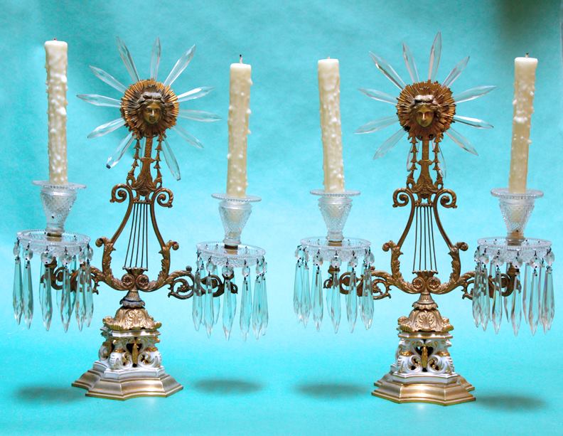 Antigüedades Restelo Candelabros de cristal, bronce y porcelana