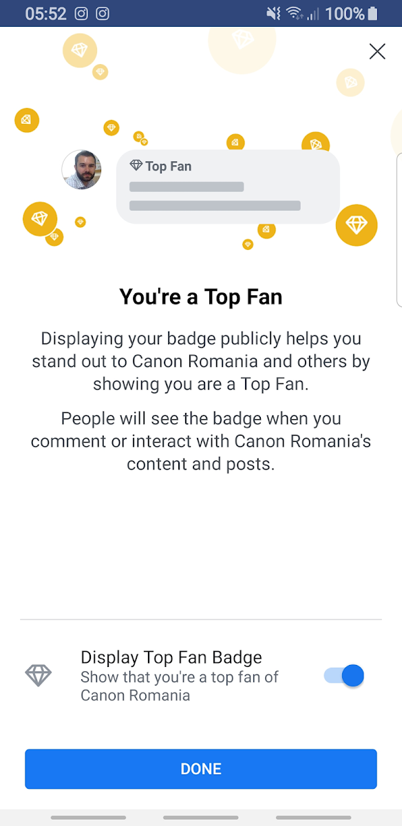 Facebook new Top Fan page badge