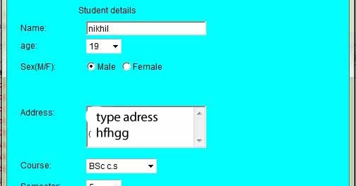 Java program to create student registration form ~ TechieTopics