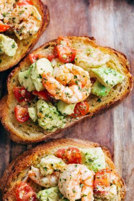 Need appetizer, lunch, or some serious snack inspiration? Shrimp Avocado Garlic Bread would have to be the next BEST thing to garlic bread!