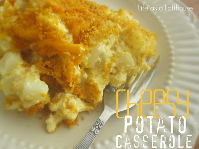 Cheesy Potato Casserole is a delicious, creamy side dish that is filled with hash browns, crushed cornflakes and cheese. Life-in-the-Lofthouse.com
