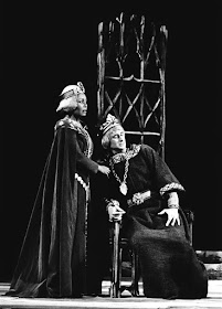 ARTS IN ACTION: mezzo-soprano SHIRLEY VERRETT as Lady Macbeth (left) and baritone RYAN EDWARDS as Macbeth (right) in Boston Opera Company's 1976 production of Giuseppe Verdi's MACBETH [Photograph © by Boston Opera Company]