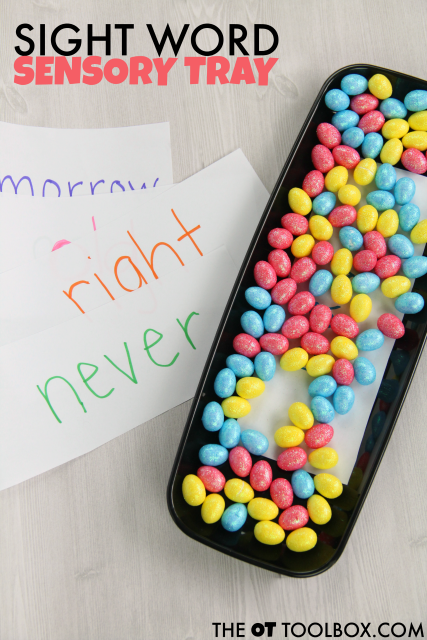 Sight word sensory tray with foam eggs Try this sight word sensory tray with tactile learners.