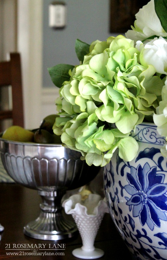 21 Rosemary Lane Blue & White on the Dining Room Table