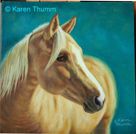 Horse art, Equine art, for sale. Palomino Mare Oil Painting by Karen