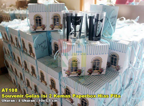 Souvenir Gelas Isi 2 Kemas Paperbox Hias Pita