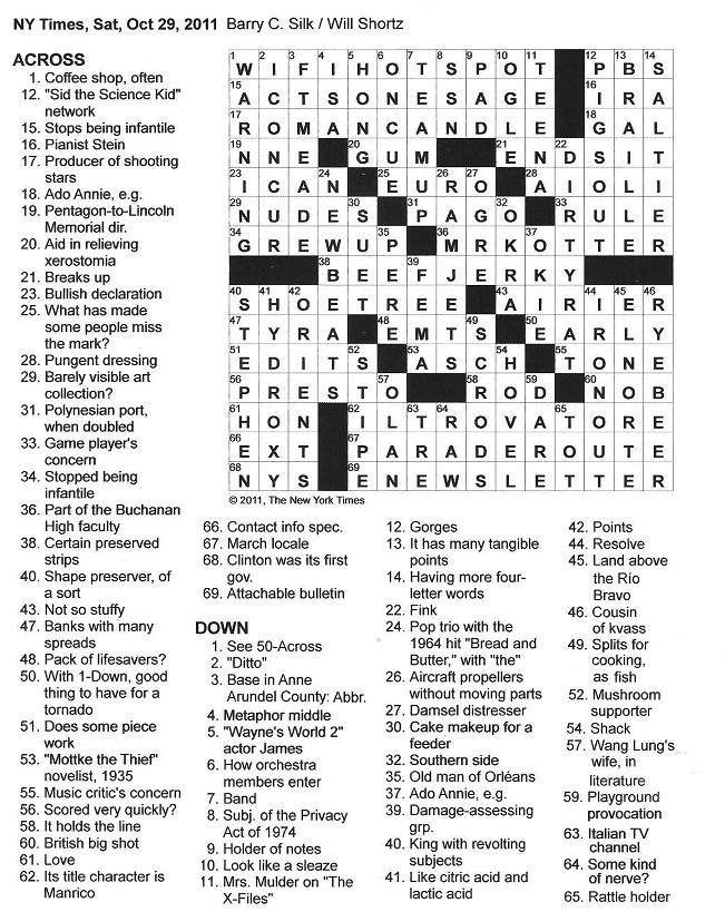 The New York Times Crossword in Gothic: 10 29 11 Tangible Points