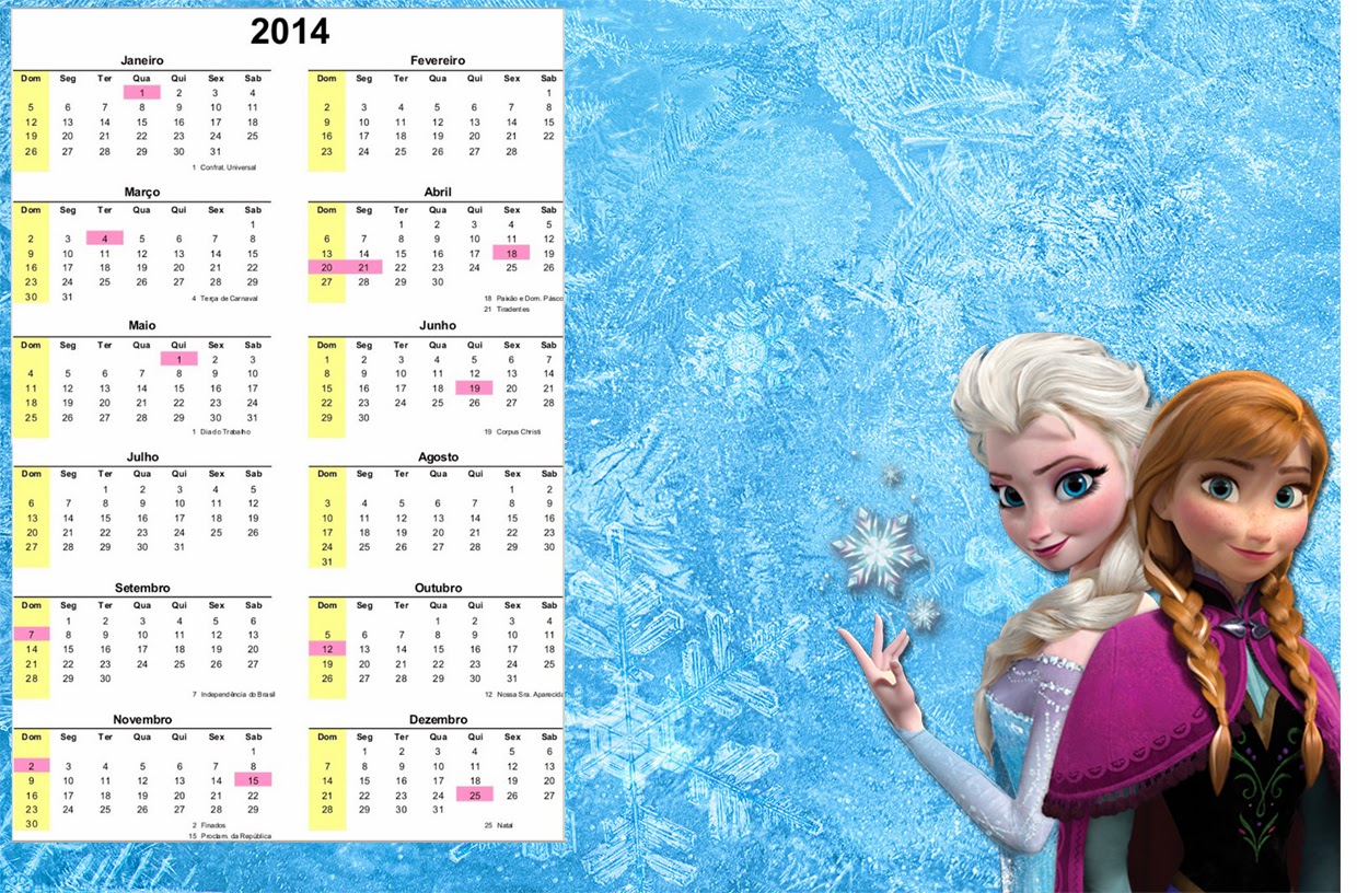 Calendario 2014 para Fiestas de Frozen. 