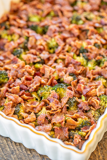 Smothered Broccoli - fresh broccoli baked in bacon, brown sugar, butter, soy sauce and garlic. This is the most requested broccoli recipe in our house.Everybody gets seconds. SO good!! Great for a potluck. Everyone asks for the recipe! Super easy to make too! #broccoli #bacon #casserole #recipe Smothered Broccoli - fresh broccoli baked in bacon, brown sugar, butter, soy sauce and garlic. This is the most requested broccoli recipe in our house.Everybody gets seconds. SO good!! Great for a potluck. Everyone asks for the recipe! Super easy to make too! #broccoli #bacon #casserole #recipe