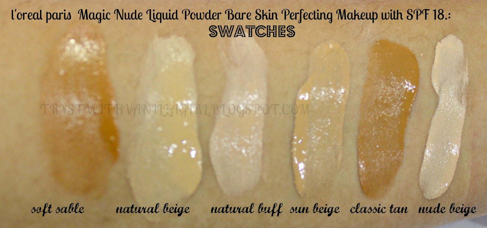 LOreal Magic Nude Liquid Powder Foundation Swatches 
