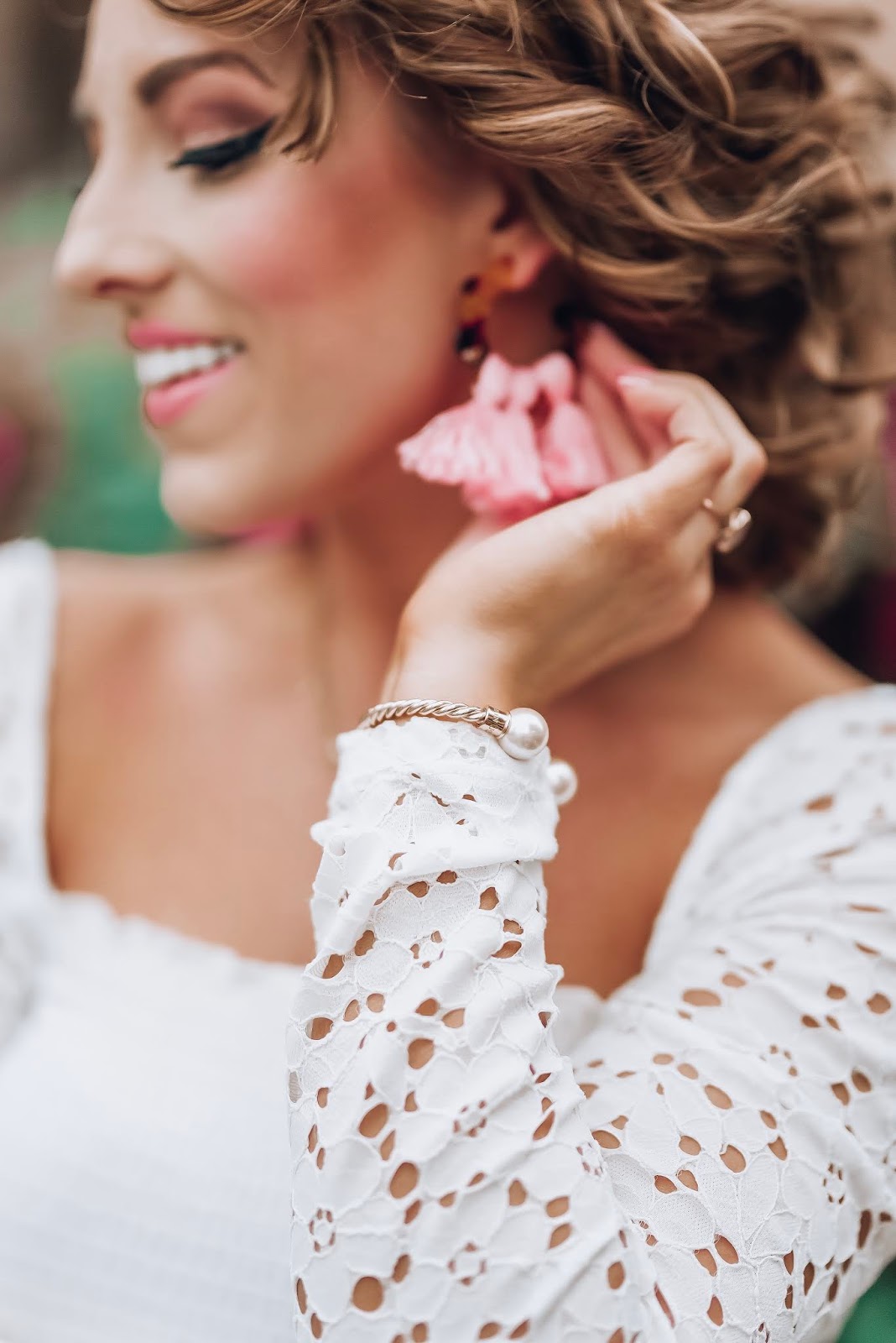 Under $100 Pink Skort + Lace Sleeve Top + Pink Tassel Earrings in Charleston - Something Delightful Blog  #springstyle #summerstyle