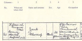 Death registration for Jack Mossop - part 1 Death registration for Jack Mossop - part 1
