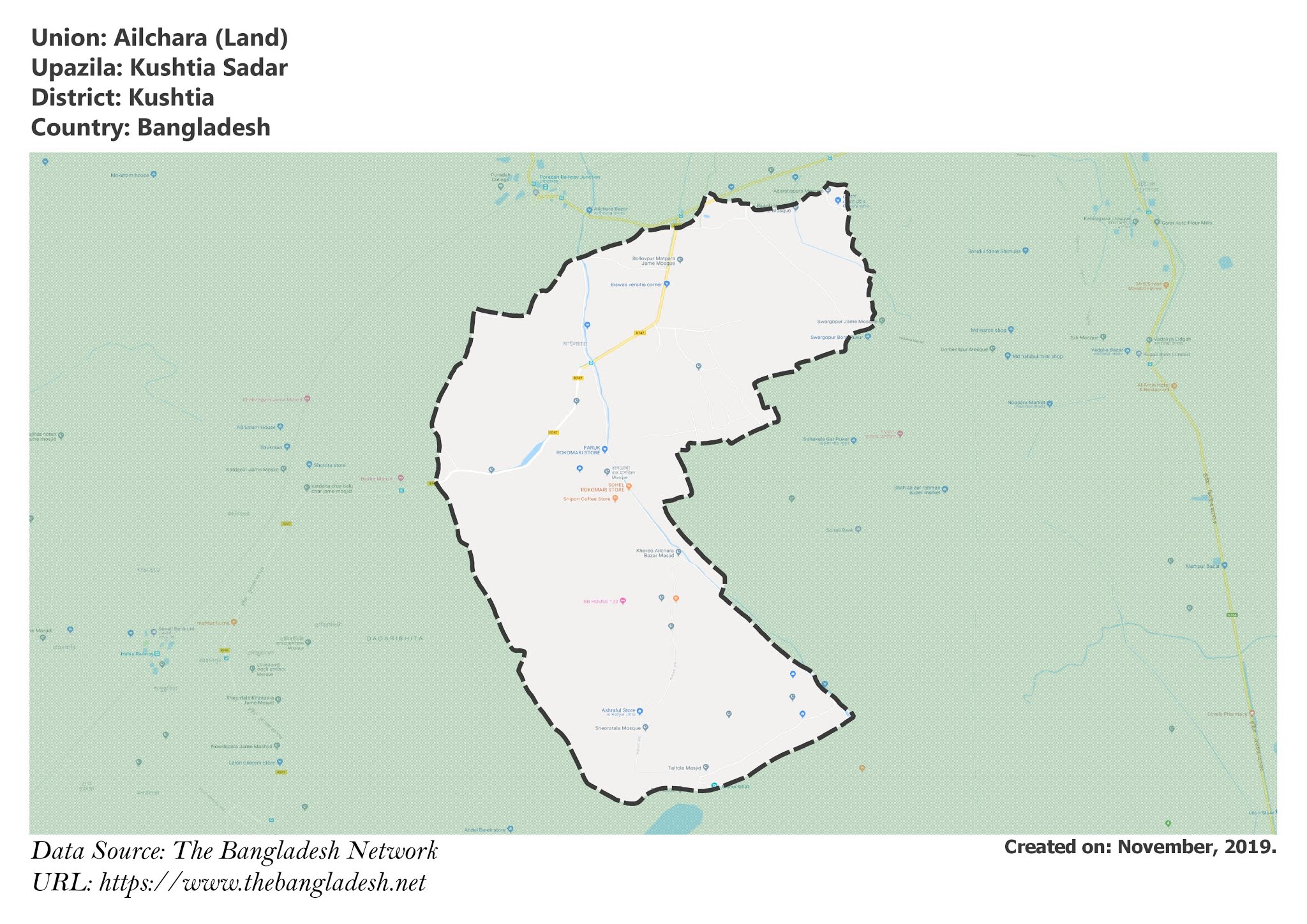 Map of Ailchara of Kushtia, Bangladesh.