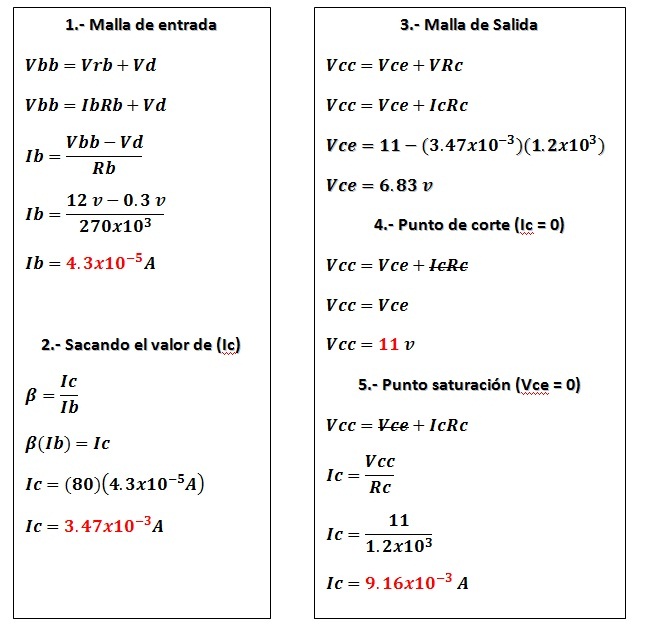 Conocimiento Conjunto Transistor BJT, dos resistencias y dos fuentes de voltaje