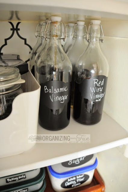 Kitchen pantry with organized vinegars :: OrganizingMadeFun.com