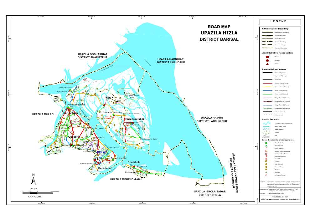 Hizla Upazila Road Map Barisal District Bangladesh