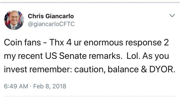 Giancarlo tweet about bitcoin