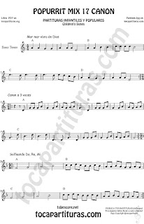 Partitura de Saxo Tenor Popurrí Mix 17 Forma Canon Mar Obra de Dios, Canon a 3 voces, Solfeando Do, Re, Mi Sheet Music for Tenor Saxophone Music Scores