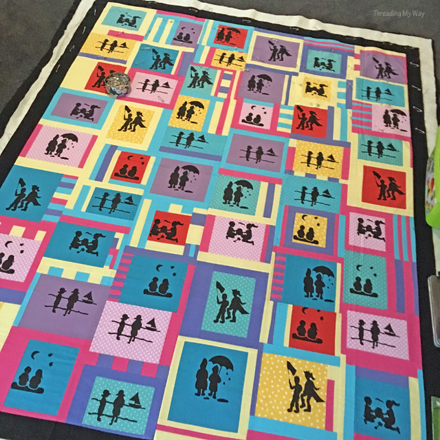 Silk screen printed silhouette quilt ~ Threading My Way