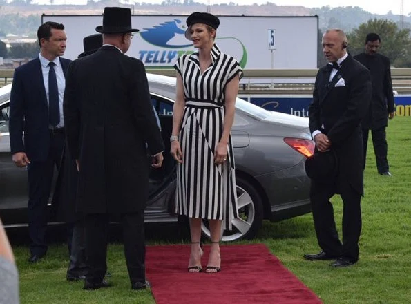 Princess Charlene Ladies Race Day that held at the Turffontein Racecourse in Johannesburg. Princess Charlene wore Akris dress