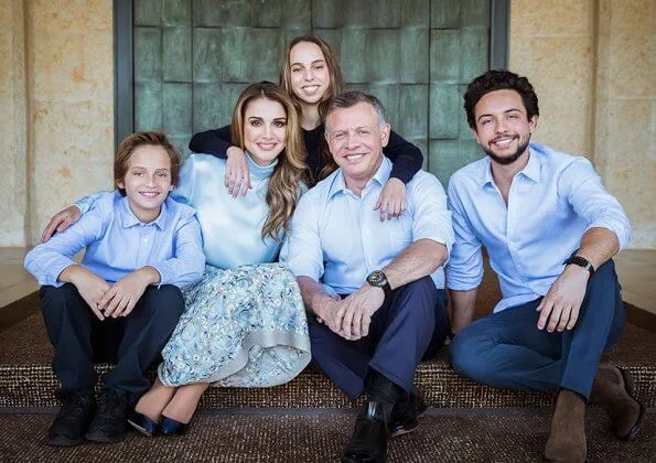 King Abdullah, Queen Rania, Crown Prince Hussein, Princess Iman, Prince Hashem and Princess Salma of Jordan