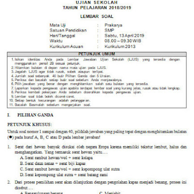 Soal Prakarya Kelas 9 Semester 2 Kurikulum 2013 Dunia Sosial