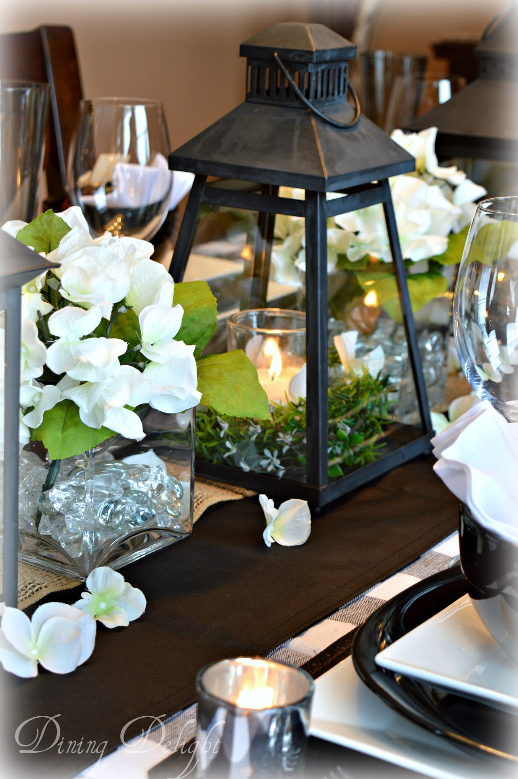 Dining Delight Black Lanterns & Buffalo Check Tablescape