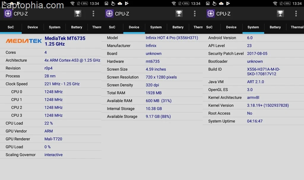 CPU-Z Infinix Hot 4 Pro X556