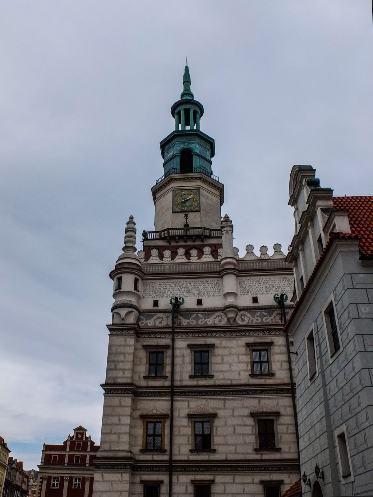 A view of the Town Hall tower in Poznań Maret Square.