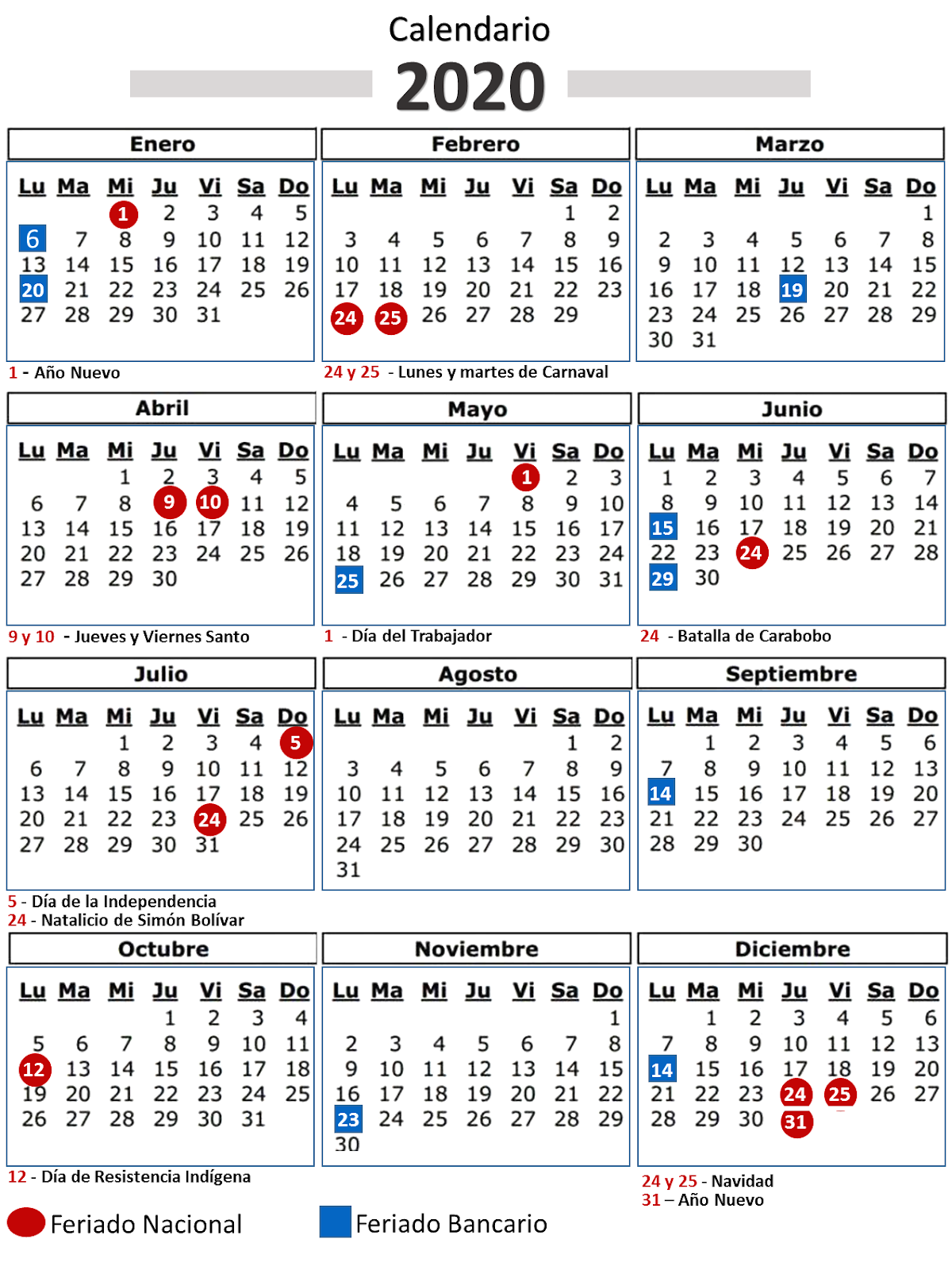 Normativa Y Exigencias Lottt Calendario De Días Feriados No Laborales 2020