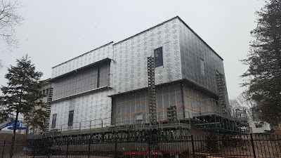 scaffolding added to the library to work on the exterior