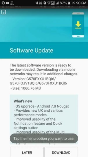 Galaxy J5 Prime Nougat Update