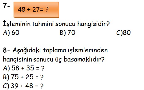 2. Sinif Matematik 2. Dönem 1. Yazılı Sınav Soruları - Ders ve Çalışma