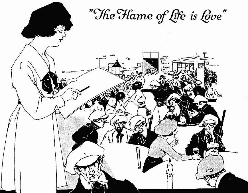 1921 pretentious artists The flame of life is love, 1921 pretentious artists, an illustration