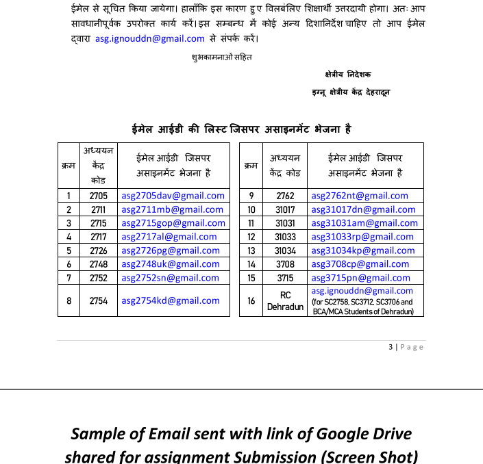 email id for assignment submission ignou