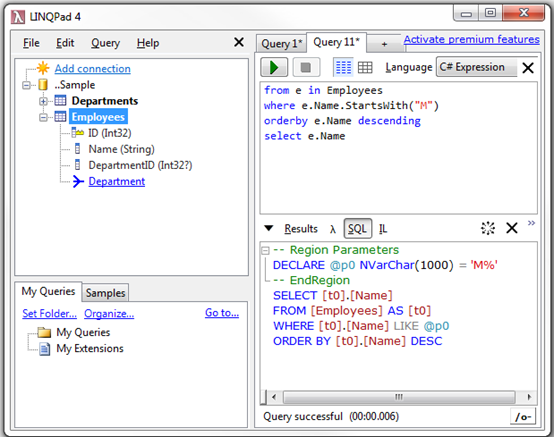 executing linq to sql queries in linqpad