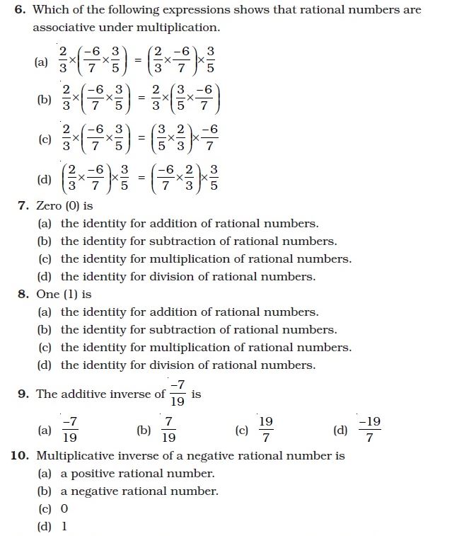 DCMC MATH Class 8 Second M.C.Q. type worksheet on rational numbers