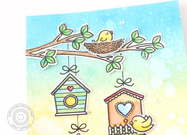 Sunny Studio Stamps: A Bird's Life Birdhouse Trio Birthday Card by Nancy Damiano